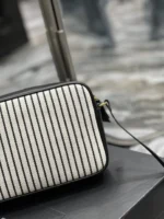 SAINT LAURENT Lou Medium Ysl Striped Canvas Camera Crossbody Bag In Grey Cream - Image 4