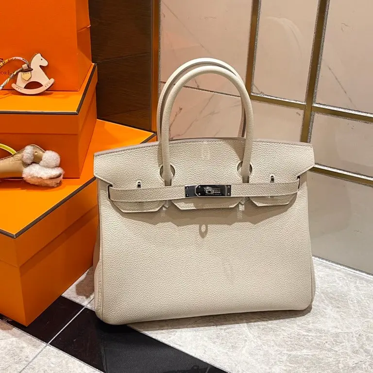 HERMES BIRKIN 30CM WHITE TOGO LEATHER SILVER HARDWARE