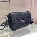PRADA SMALL FLAP BAG 21 IN BLACK TRIANGULAR QUILTED PATTERN RE-NYLON - Image 4