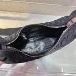 PRADA HOBO BAG 24 IN BLACK TRIANGULAR QUILTED PATTERN RE-NYLON - Image 2