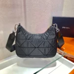 PRADA HOBO BAG 24 IN BLACK TRIANGULAR QUILTED PATTERN RE-NYLON - Image 3
