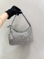 PRADA SPARKLING HOBO BAG 23 IN SILVER NYLON ATTACHED FULLY CRYSTALS - Image 2