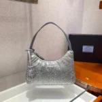 PRADA SPARKLING HOBO BAG 23 IN SILVER NYLON ATTACHED FULLY CRYSTALS - Image 7