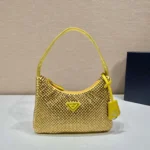 PRADA SPARKLING HOBO BAG 23 IN YELLOW NYLON ATTACHED FULLY CRYSTALS