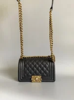 CHANEL SMALL BOY BAG 20 IN BLACK LAMBSKIN GOLD HARDWARE - Image 2