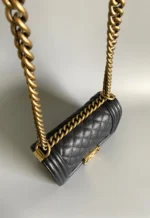 CHANEL SMALL BOY BAG 20 IN BLACK LAMBSKIN GOLD HARDWARE - Image 9