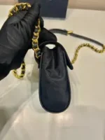 PRADA MINI QUILTED FLAP BAG 14 IN BLACK RE-NYLON FABRIC GOLD CHAIN - Image 3