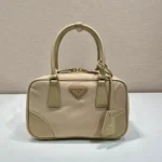 PRADA SMALL TOP HANDLE BAG 25 IN DRIED MOSS NYLON AND CALFSKIN TRIM