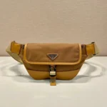 PRADA BELT BAG 18 IN SEPIA BROWN RE-NYLON AND CALFSKIN TRIM