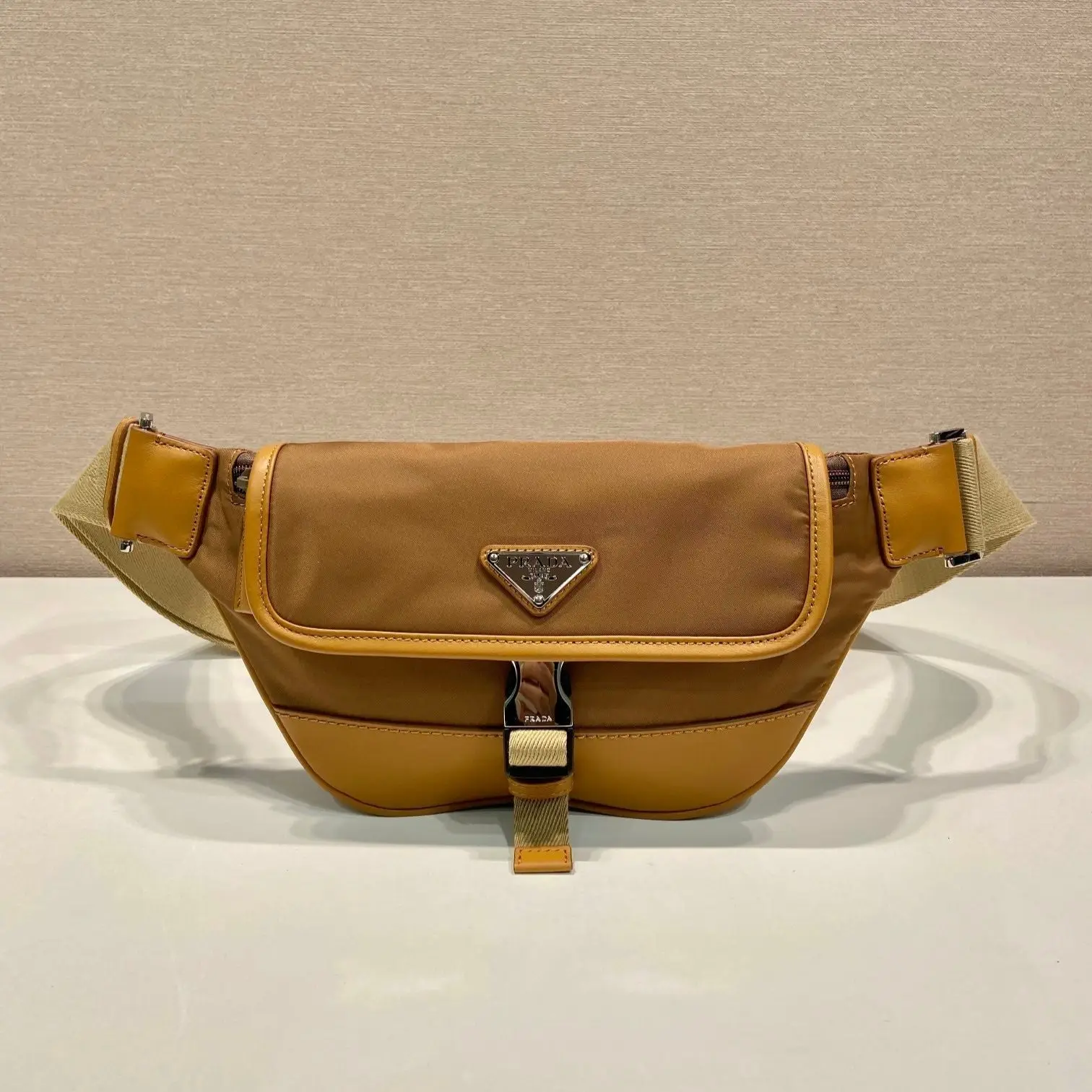 20240603_i1717399687_5130_0_jpg PRADA BELT BAG 18 IN SEPIA BROWN RE-NYLON AND CALFSKIN TRIM - Image 1