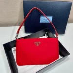 PRADA SHOULDER BAG 24 WITH TRIANGLE LOGO IN PASSION RED RE-NYLON FABRIC