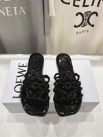Loewe Leather Petal Anagram Slides in Black - Image 5