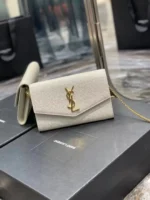 Saint Laurent Grain De Poudre Uptown Chain Wallet White - Image 2