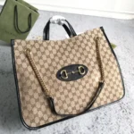 Gucci Brown Large GG Canvas 1955 Horsebit Chain Tote Beige - Image 2