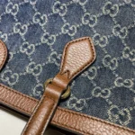 Gucci Medium Tote GG Denim Bag Brown Navy blue Leather - Image 5