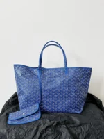 Goyard Blue Goyardine Canvas & Chevroches Calfskin Saint Louis PM Tote