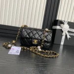 Chanel Mini Flap Bag Top Handle Pearl Chain - Image 2