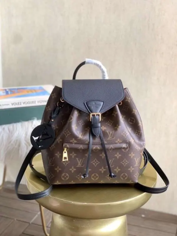 Louis Vuitton LV Montsouris PM Monogram Backpack Lock Gold 27x33cm