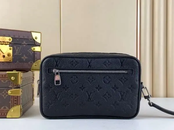 Louis Vuitton LV Replica Kasai Damier Graphite Clutch Embossed Logo Handbag 24cm