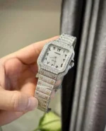 Cartier Santos Arabic Numeral Best Replica Watch Moissanite Diamonds Hong Kong 39.8mm - Image 3