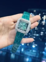 Cartier Santos With Green Moissanite Replica Watch 39.8mm - Image 6