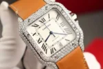 Cartier Santos White Dial Replica Watch Custom Diamonds Moissanite BV Factory 39.8mm - Image 8