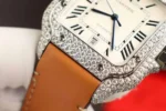 Cartier Santos White Dial Replica Watch Custom Diamonds Moissanite BV Factory 39.8mm - Image 7
