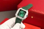 Cartier Santos Green Copies Watch Custom Diamonds Moissanite BV Factory 39.8mm - Image 3