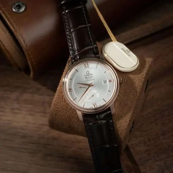 Omega De Ville Prestige Power Reserve Replica Watches Brown Leather Strap 39.5mm