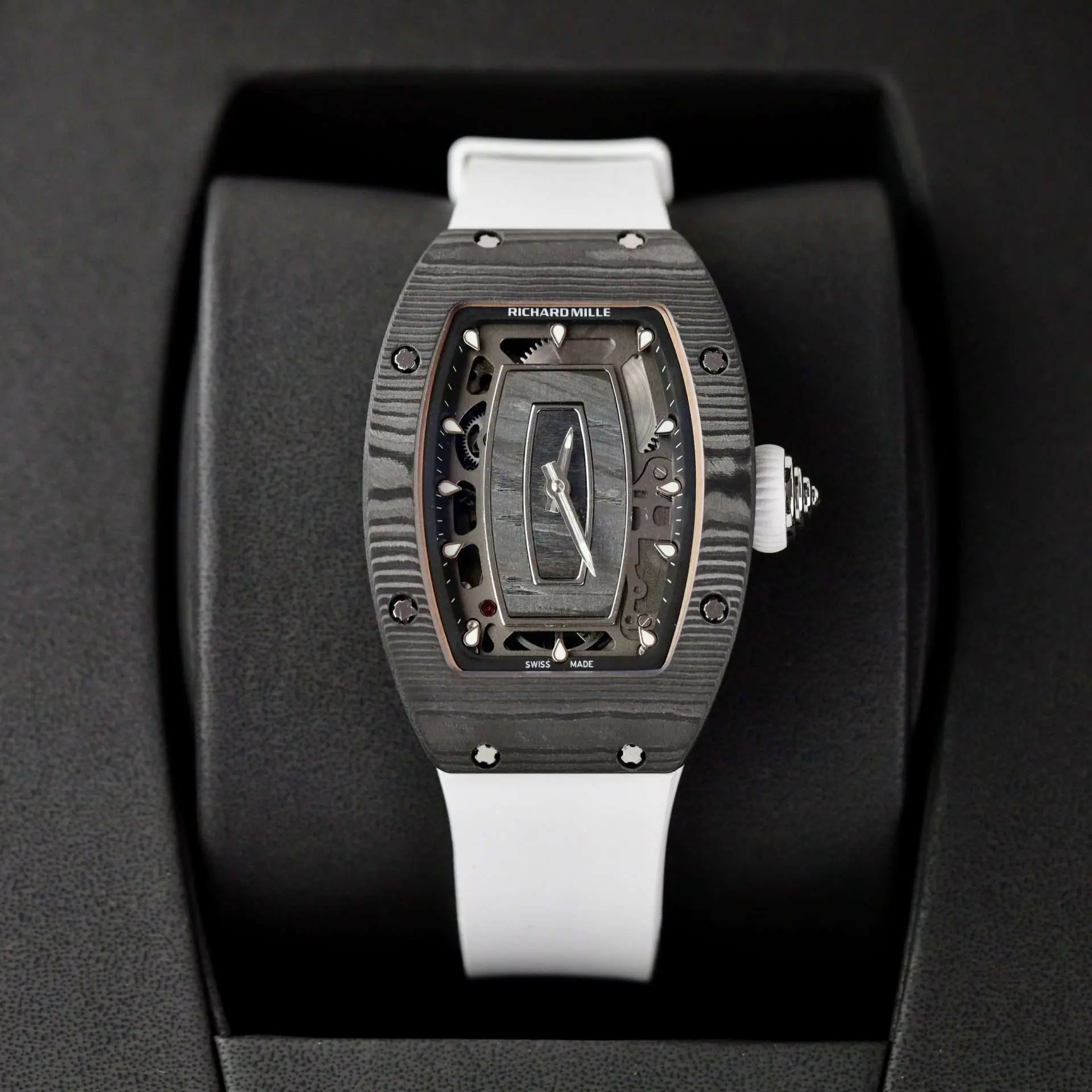 Richard Mille Replica 1:1 Watch RM07 Carbon White Rubber Strap Best Quality 36mm