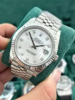 Rolex Rep 11 Watch DateJust Natural Mother of Pearl Dial With Moissanite Diamond Clean Factory 41mm - Image 8
