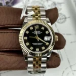 Rolex Rep 11 Watch DateJust Womens Genuine Gold Wrapped Black Dial GM Factory 31mm