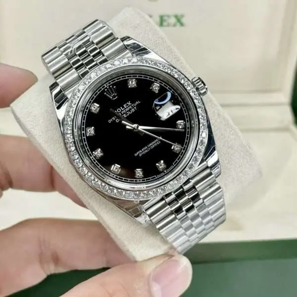 Rolex DateJust Black Dial Metal Strap Best Replica Watch EW Factory 41mm