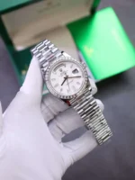 Rolex Day-Date Meteorite Dial Watch with Moissanite Baguette Diamonds + Bezel 40mm - Image 2