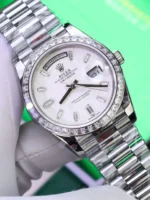 Rolex Day-Date Meteorite Dial Watch with Moissanite Baguette Diamonds + Bezel 40mm - Image 5