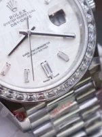 Rolex Day-Date Meteorite Dial Watch with Moissanite Baguette Diamonds + Bezel 40mm - Image 7