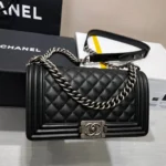 Chanel Boy Black Sliver Hardware Womans 20cm