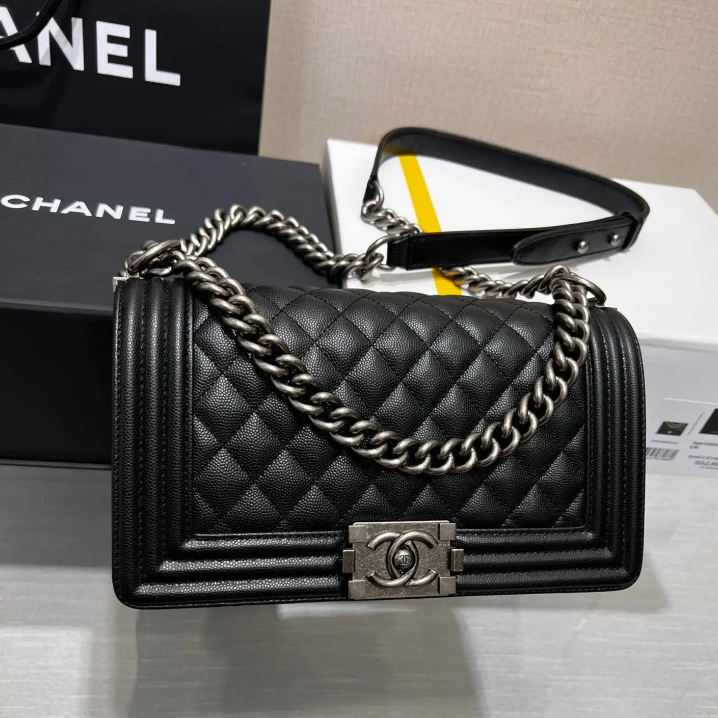 Chanel Boy Black Sliver Hardware Womans 20cm