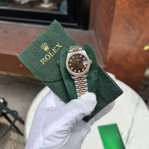 Rolex Rep Watch DateJust Womens Chocolate Dial With Stone Bezel Factory EW 31mm
