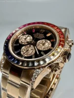 Rolex Daytona Rose Gold 4130 Rainbow Diamond Black Dial ZF Swiss Replica Watches 02