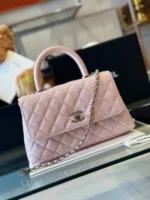 Chanel Coco Handbags Leather Pink With Silver Lock 23cm - Image 7