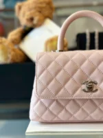 Chanel Coco Handbags Leather Pink With Silver Lock 23cm - Image 3