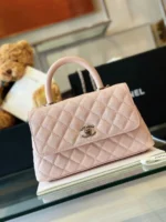 Chanel Coco Handbags Leather Pink With Silver Lock 23cm - Image 4