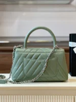 Chanel Coco V-shaped Pattern Replica 11 Handbag Green With Silver Lock 25cm - Image 2