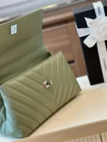 Chanel Coco V-shaped Pattern Replica 11 Handbag Green With Silver Lock 25cm - Image 4