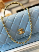 Chanel Coco Mini Handbag Like Auth Blue Smooth Leather With Lock Gold 22x21cm - Image 2