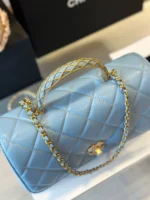 Chanel Coco Mini Handbag Like Auth Blue Smooth Leather With Lock Gold 22x21cm - Image 3