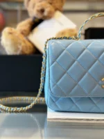 Chanel Coco Mini Handbag Like Auth Blue Smooth Leather With Lock Gold 22x21cm - Image 4