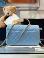 Chanel Coco Mini Handbag Like Auth Blue Smooth Leather With Lock Gold 22x21cm - Image 7