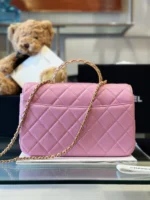 Chanel Coco Mini Handbags Pink With Lock Gold 22x21cm - Image 6